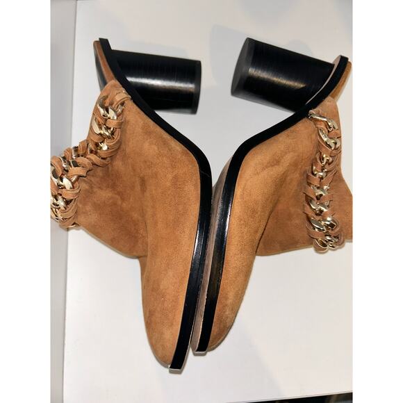 Rebecca Minkoff Galiyah Hippie Boho Edgy Saddle Suede Chain Round Stacked Heels - Picture 5 of 8